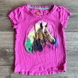 Carhartt Toddler Girl Short Sleeve T-Shirt Horse Farm Magenta Pink 3T